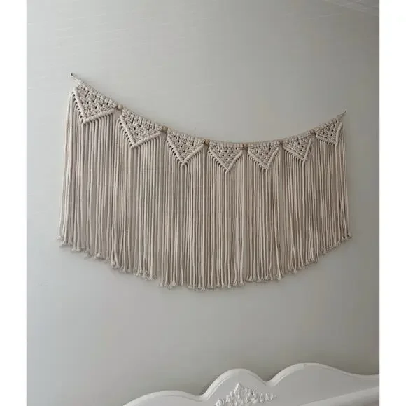 Tan Beige Bohemian Style Macrame Woven Wall Hanging Decor - Picture 1 of 3